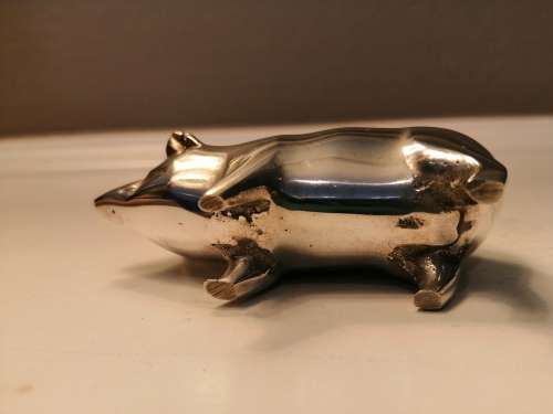 Vintage c1940 ,solid silver Birmingham pig pin cushion , pincushion #