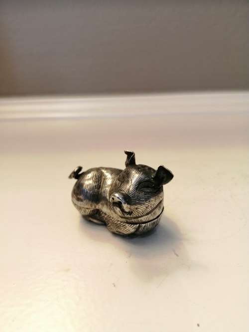 Early 20th century Original Silver Indian (Cambodian) silver snuff box in the form of a Pig  #