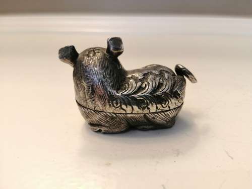 Early 20th century Original Silver Indian (Cambodian) silver snuff box in the form of a Pig  #