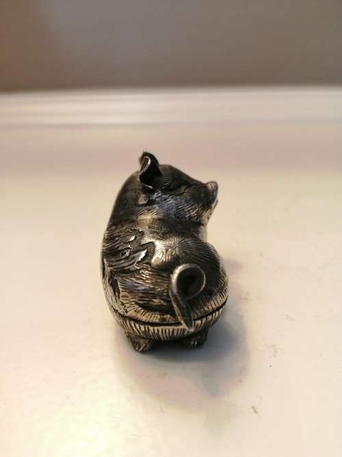 Early 20th century Original Silver Indian (Cambodian) silver snuff box in the form of a Pig  #