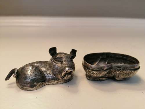 Early 20th century Original Silver Indian (Cambodian) silver snuff box in the form of a Pig  #