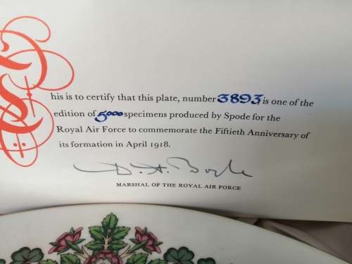 SPODE Royal Air Force 50th Anniversary Commemorative Plate - Number 3893 of 5000 #