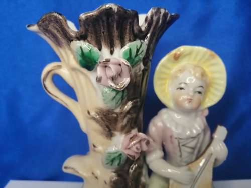 Vintage Large Porcelain Flower Vase Lady Playing Instrument Decor Victorian