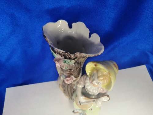 Vintage Large Porcelain Flower Vase Lady Playing Instrument Decor Victorian