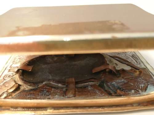 ANTIQUE REPOUSSE BRASS PIG LARGE MATCHBOX HOLDER- ENGRAVED `SCRATCH ME` #