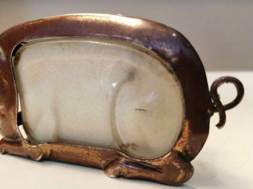 ANTIQUE  BRASS and GLASS PIG LARGE MATCHBOX HOLDER #