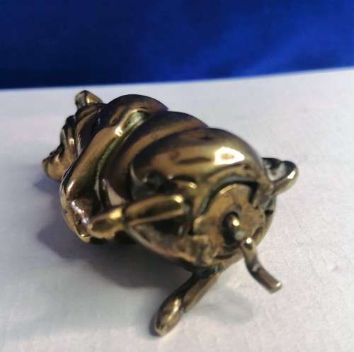 Antique Brass Figural Vesta Case - chatelaine Match Safe Pig Holding Bag of Money Go to Bed  #