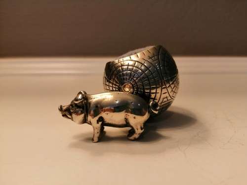 Charming Antique English EPNS Pig and Ball Pin Cushion  #