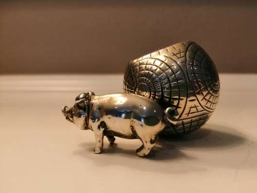 Charming Antique English EPNS Pig and Ball Pin Cushion  #