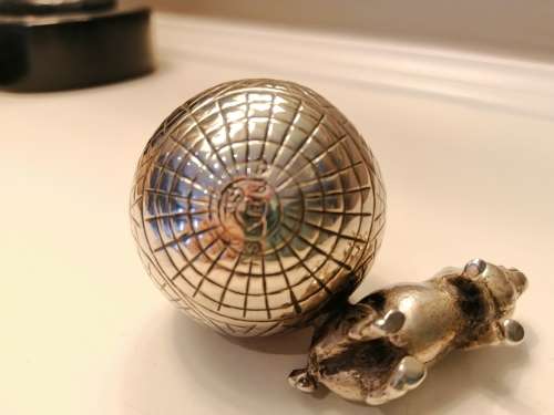 Charming Antique English EPNS Pig and Ball Pin Cushion  #