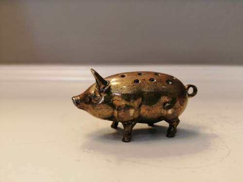 Antique c1970 Brass Pig Pin Cushion  #