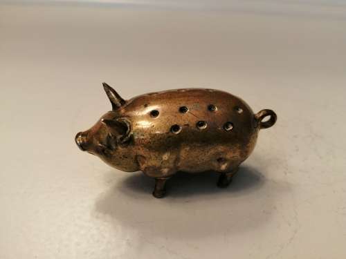 Antique c1970 Brass Pig Pin Cushion  #