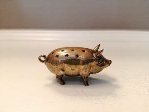 Antique c1970 Brass Pig Pin Cushion  #