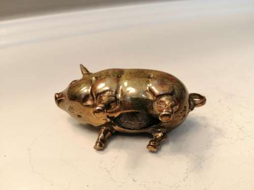 Antique c1970 Brass Pig Pin Cushion  #