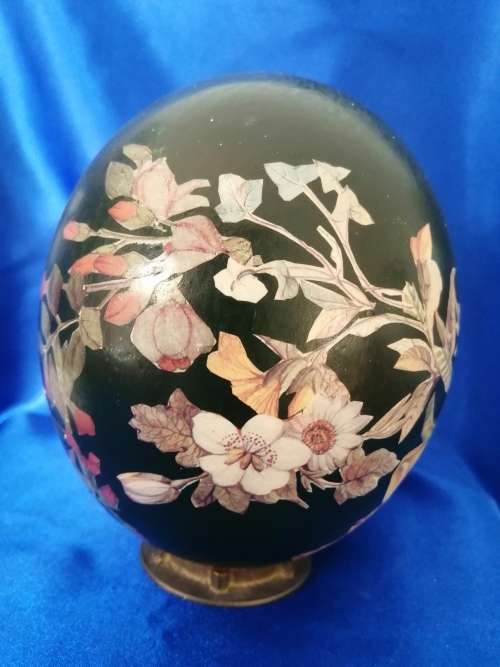 Stunning Vintage decorated  Ostrich egg on a Brass plinth