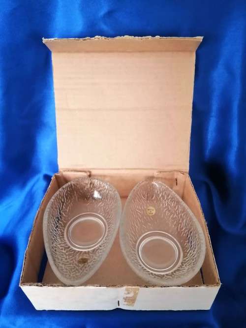 Two Vintage clear textured pressed glass avocardo dishes, Made in Poland #