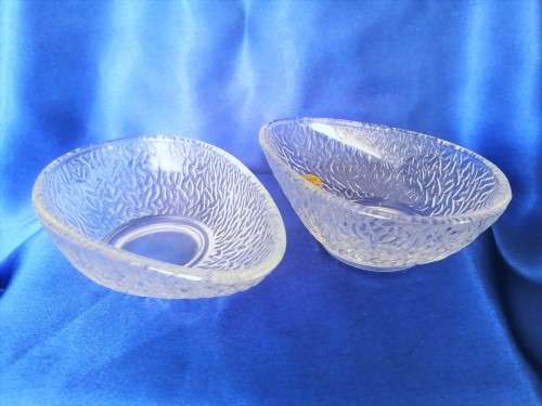 Two Vintage clear textured pressed glass avocardo dishes, Made in Poland #