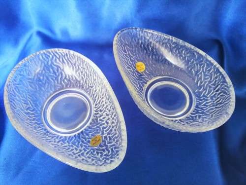 Two Vintage clear textured pressed glass avocardo dishes, Made in Poland #