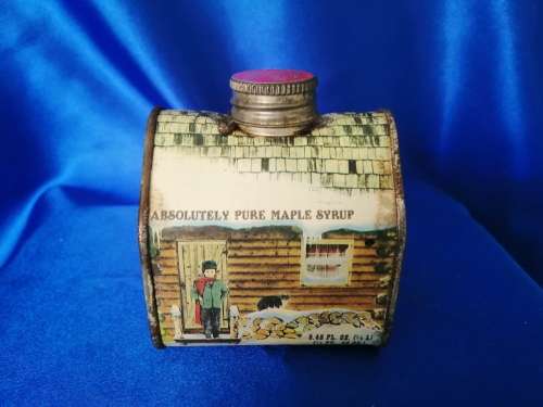 Vintage 1984 Absolutely Pure Maple Syrup Log Cabin Tin Can