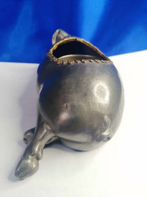 Vintage Morton`s Steakhouse Pewter Sleeping Pig Oil Lamp Base Petite Choses