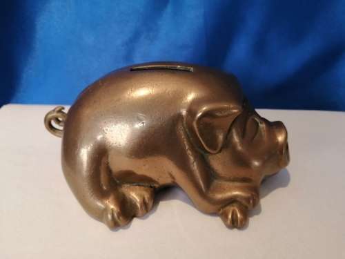 Brass Piggy Bank Pig 1970s Large Brass Rustic Farmhouse  #
