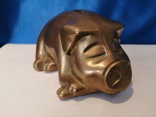 Brass Piggy Bank Pig 1970s Large Brass Rustic Farmhouse  #