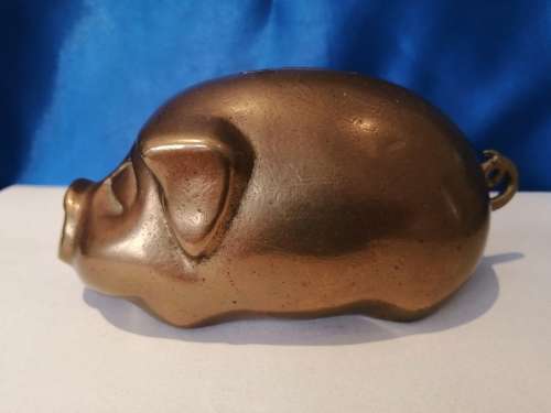 Brass Piggy Bank Pig 1970s Large Brass Rustic Farmhouse  #