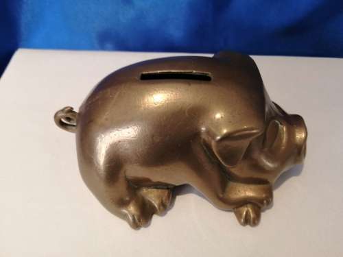 Brass Piggy Bank Pig 1970s Large Brass Rustic Farmhouse  #