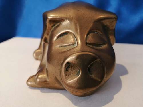 Brass Piggy Bank Pig 1970s Large Brass Rustic Farmhouse  #