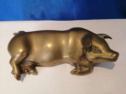Vintage Large Brass Pig Ornament PIG Farming, Butcher, Charcuterie Interest  #
