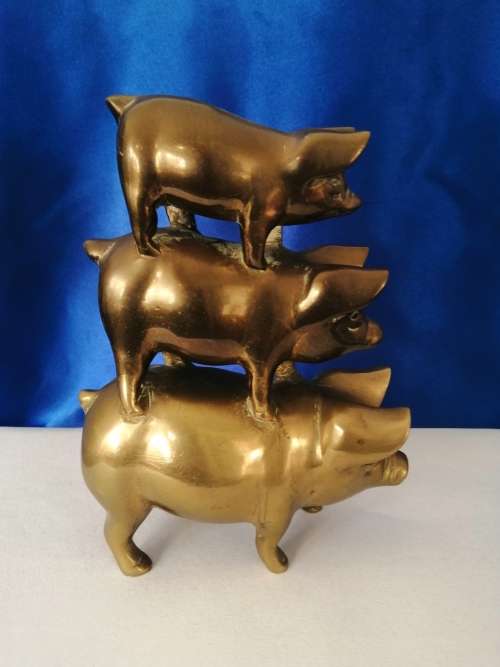 Heavy Brass Stack of Pigs Door stop #