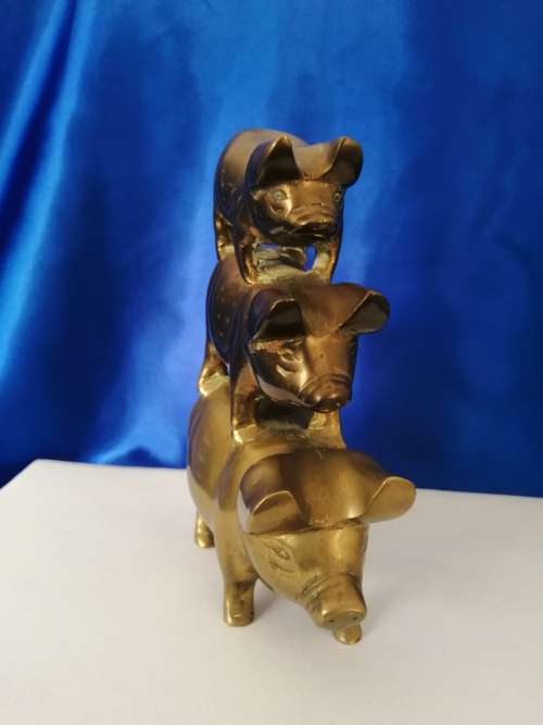 Heavy Brass Stack of Pigs Door stop #