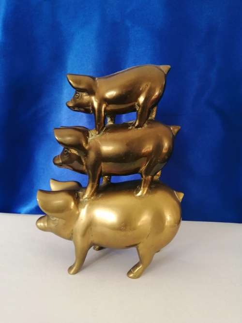 Heavy Brass Stack of Pigs Door stop #