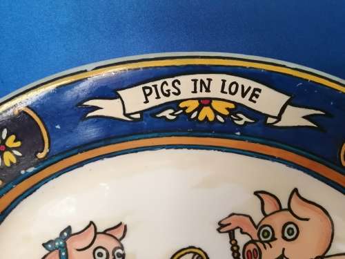 Vintage Pottery PIG HOG Serving PLATTER TRAY Dish Plate Pigs in Love #