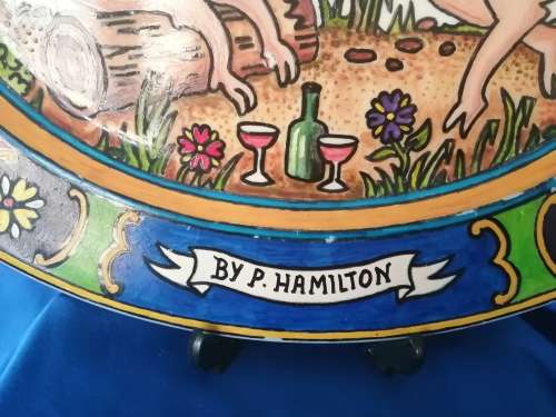 Vintage Pottery PIG HOG Serving PLATTER TRAY Dish Plate Pigs in Love #