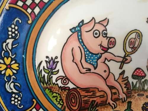 Vintage Pottery PIG HOG Serving PLATTER TRAY Dish Plate Pigs in Love #