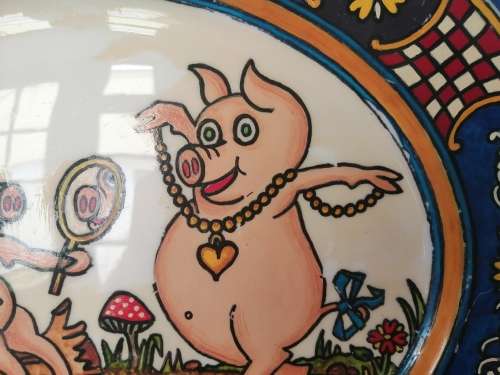 Vintage Pottery PIG HOG Serving PLATTER TRAY Dish Plate Pigs in Love #