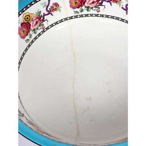 Large H and K Tunstall wash basin and jug decorated with birds amongst foliage