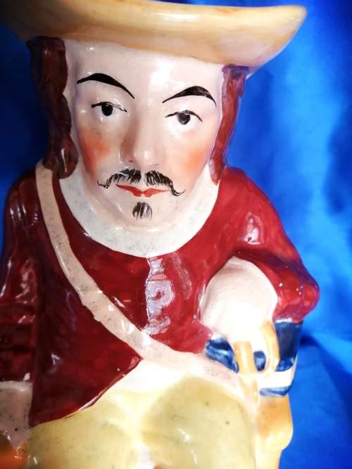 ANTIQUE RARE Staffordshire Toby Mug Jug Circa 1870 Seated Muskateer Man
