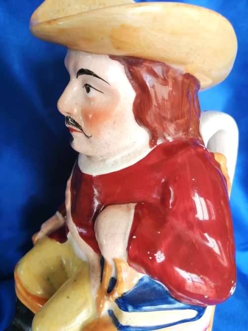ANTIQUE RARE Staffordshire Toby Mug Jug Circa 1870 Seated Muskateer Man