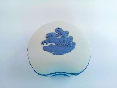 Wedgwood Jasperware Blue on White Kidney Trinket Box Aurora and Chariot Bean BOX