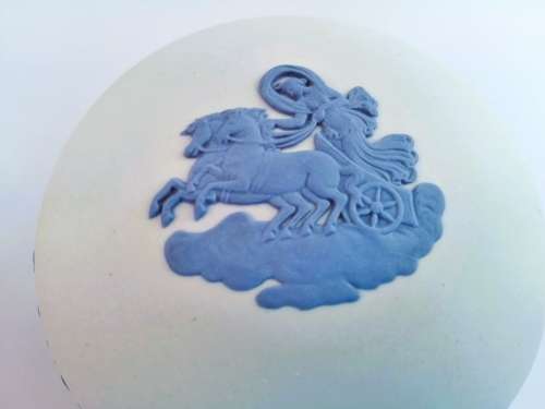 Wedgwood Jasperware Blue on White Kidney Trinket Box Aurora and Chariot Bean BOX