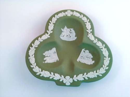 Vintage Wedgwood Jasper Sage Green Clover Dish  #