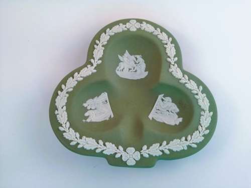 Vintage Wedgwood Jasper Sage Green Clover Dish  #