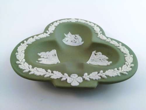 Vintage Wedgwood Jasper Sage Green Clover Dish  #