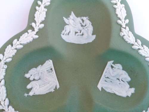 Vintage Wedgwood Jasper Sage Green Clover Dish  #