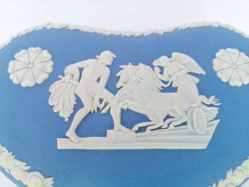 Vintage Wedgwood Blue Jasper Heart Shape trinket Pot  #