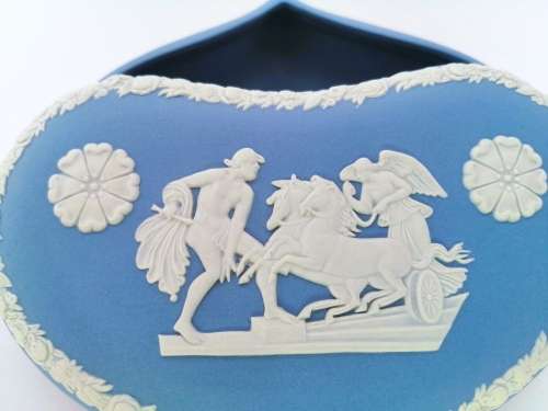 Vintage Wedgwood Blue Jasper Heart Shape trinket Pot  #