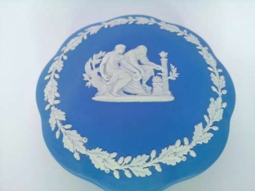 Vintage Wedgwood Jasper Blue Large Powder Pot  #