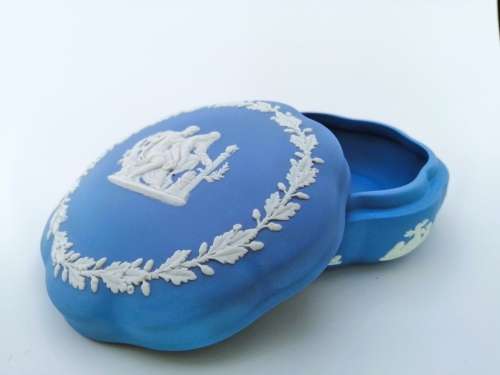 Vintage Wedgwood Jasper Blue Large Powder Pot  #